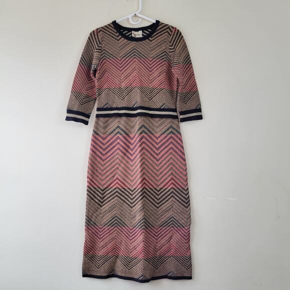 Dixie Women's Size M Zig Zag Chevron Sweater Dress Multicolor Short Sleeves New - Picture 1 of 8